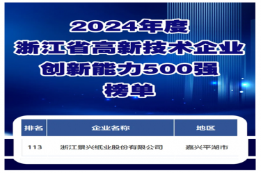 喜报！世俱杯app官方入口纸业入选浙江省高新技术企业创新能力500强榜单